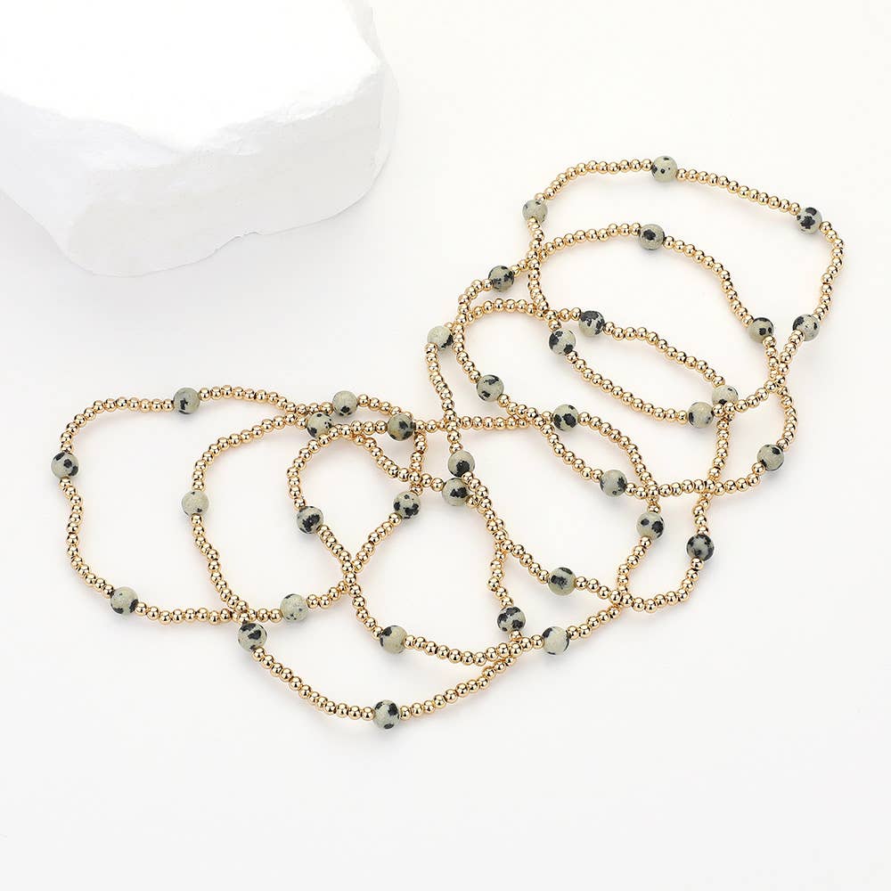 6PCS - Natural Stone Beaded Stretch Multi Layered Bracelets