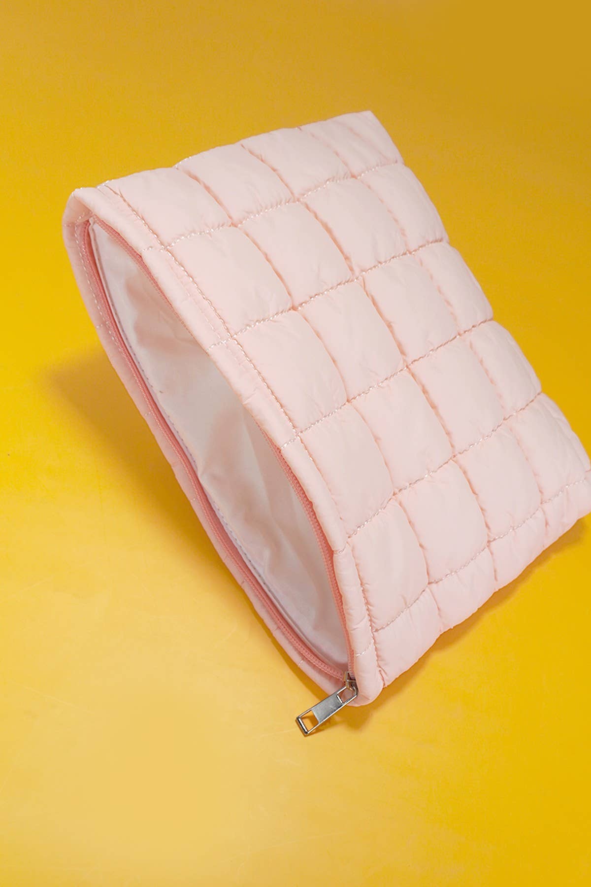Quilted Puffy Cosmetic Pouch Clutch | Makeup Bag Organizer- Pink