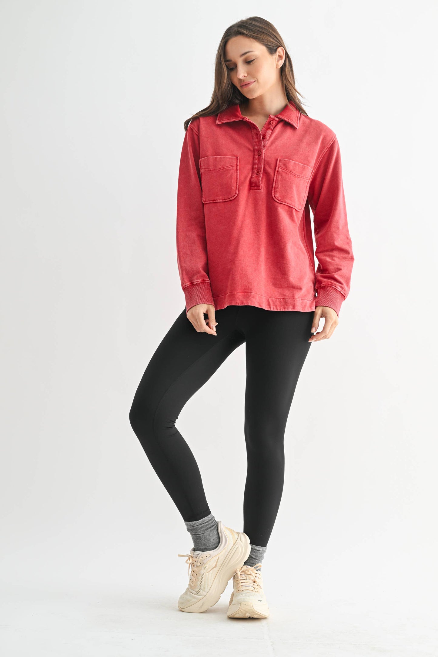 Sierra Half Button Mineral Wash Collared Shirt