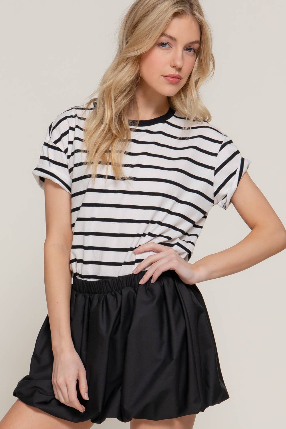 Black and White Short Sleeve Crew Neck Tee