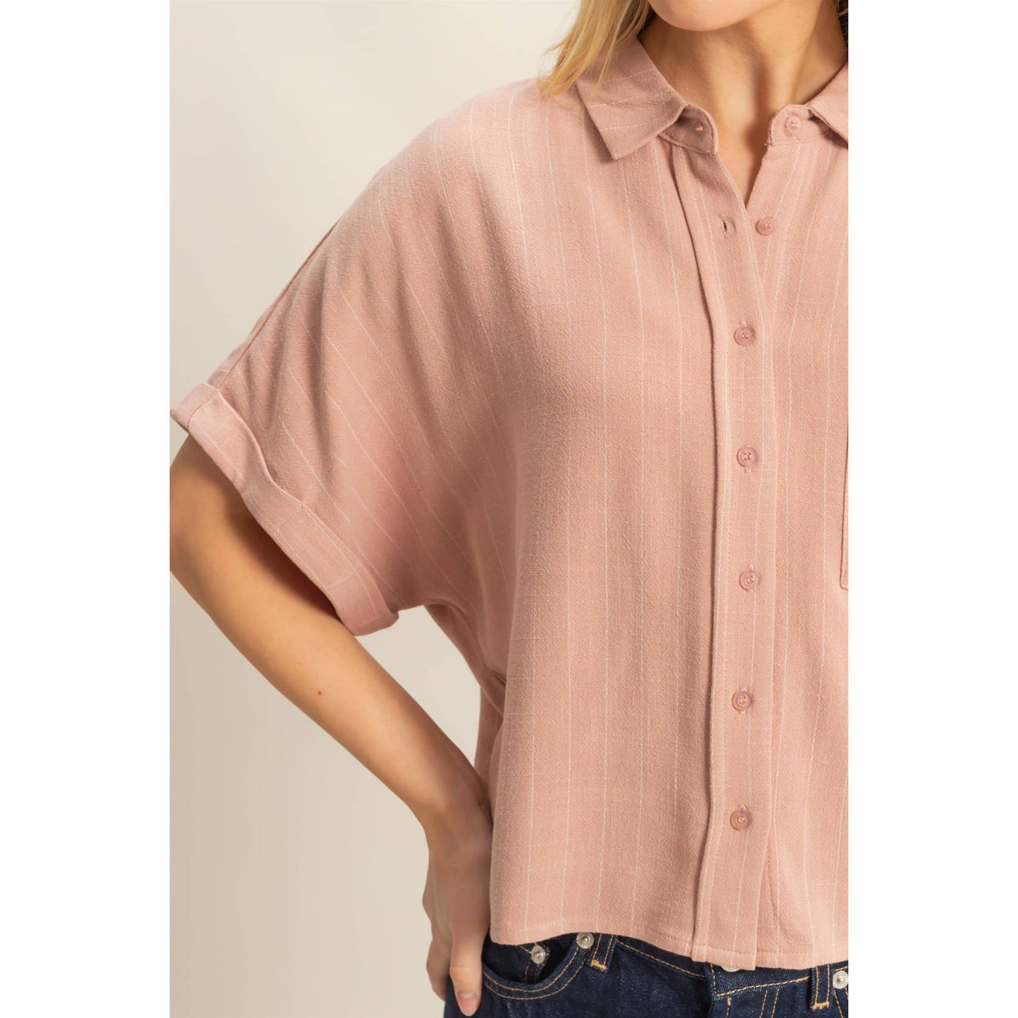 Mauve Linen Striped Button Down Shirt
