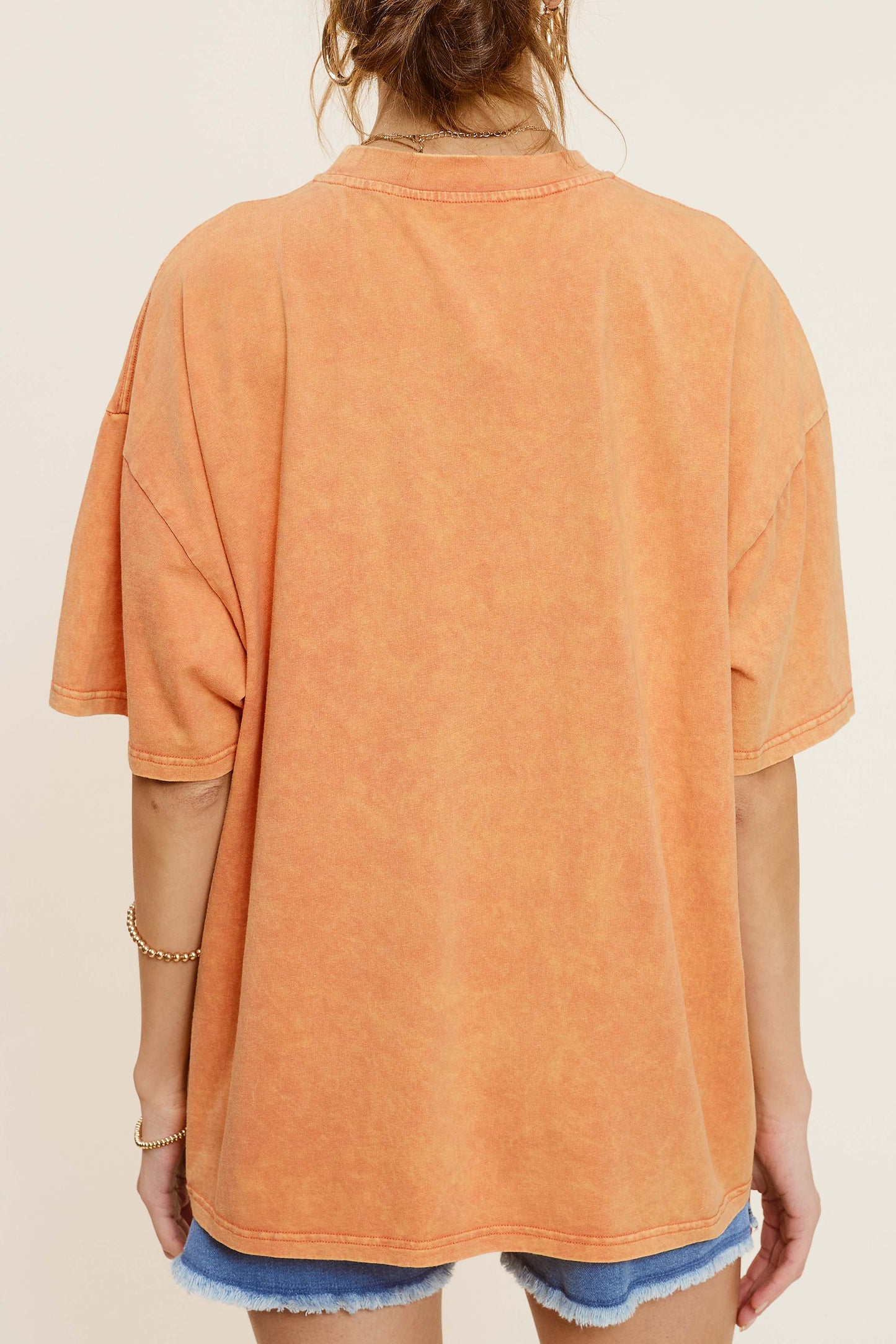 Mineral Washed Oversized Short Sleeve Basic Top- Fanta