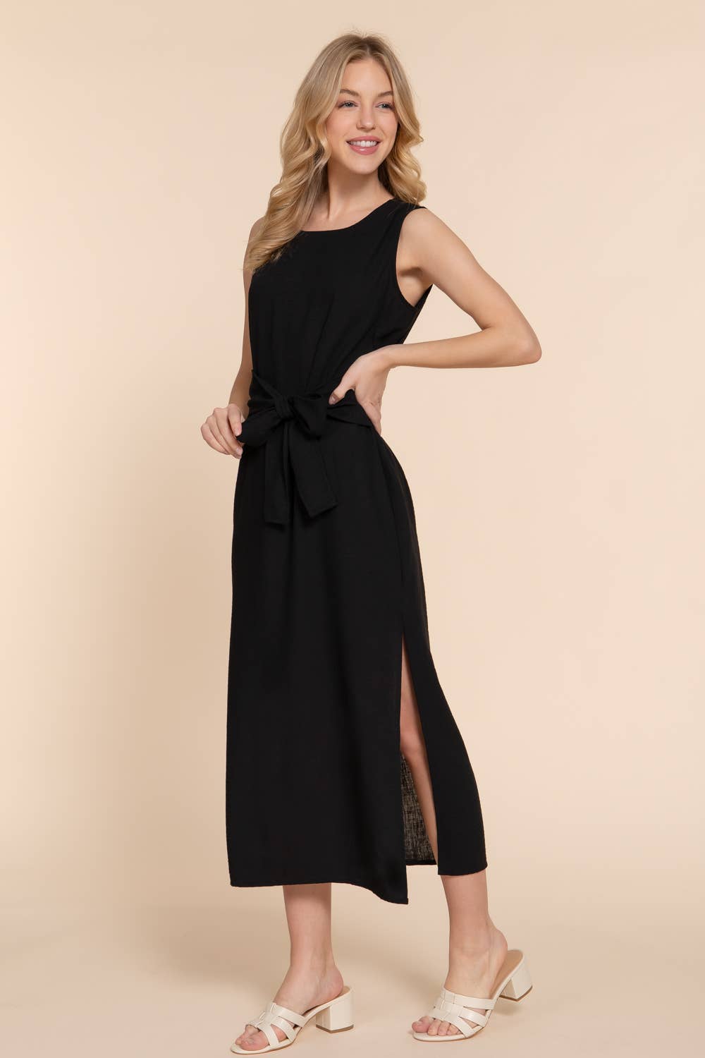 Sleeveless Linen Woven Midi Dress