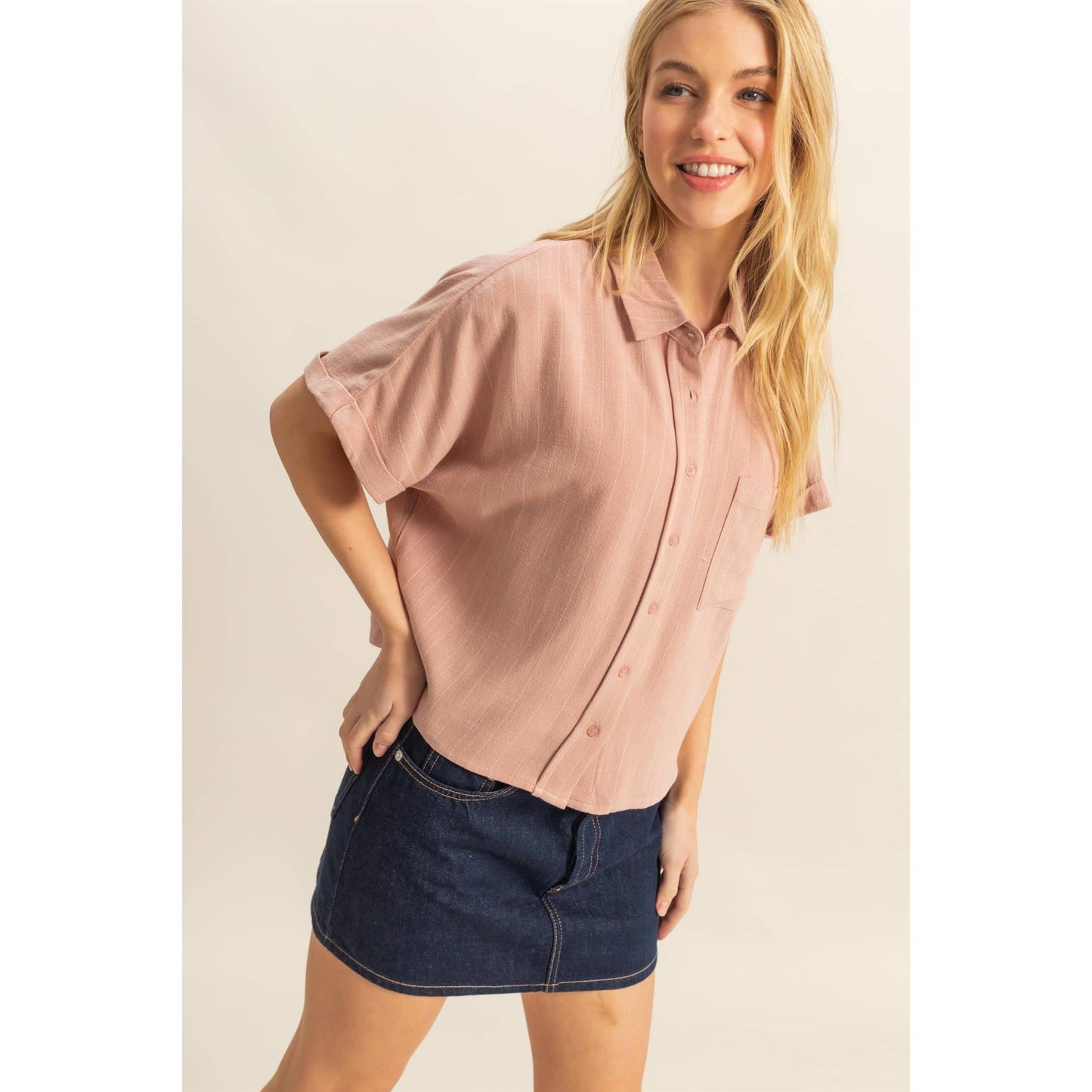 Mauve Linen Striped Button Down Shirt