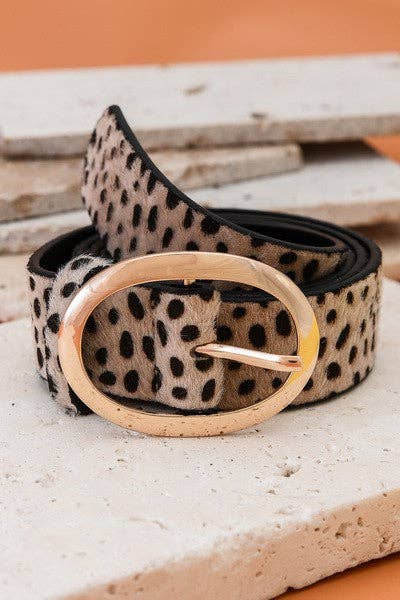 Classic Oval Buckle Leather Belt | Cheetah Beige