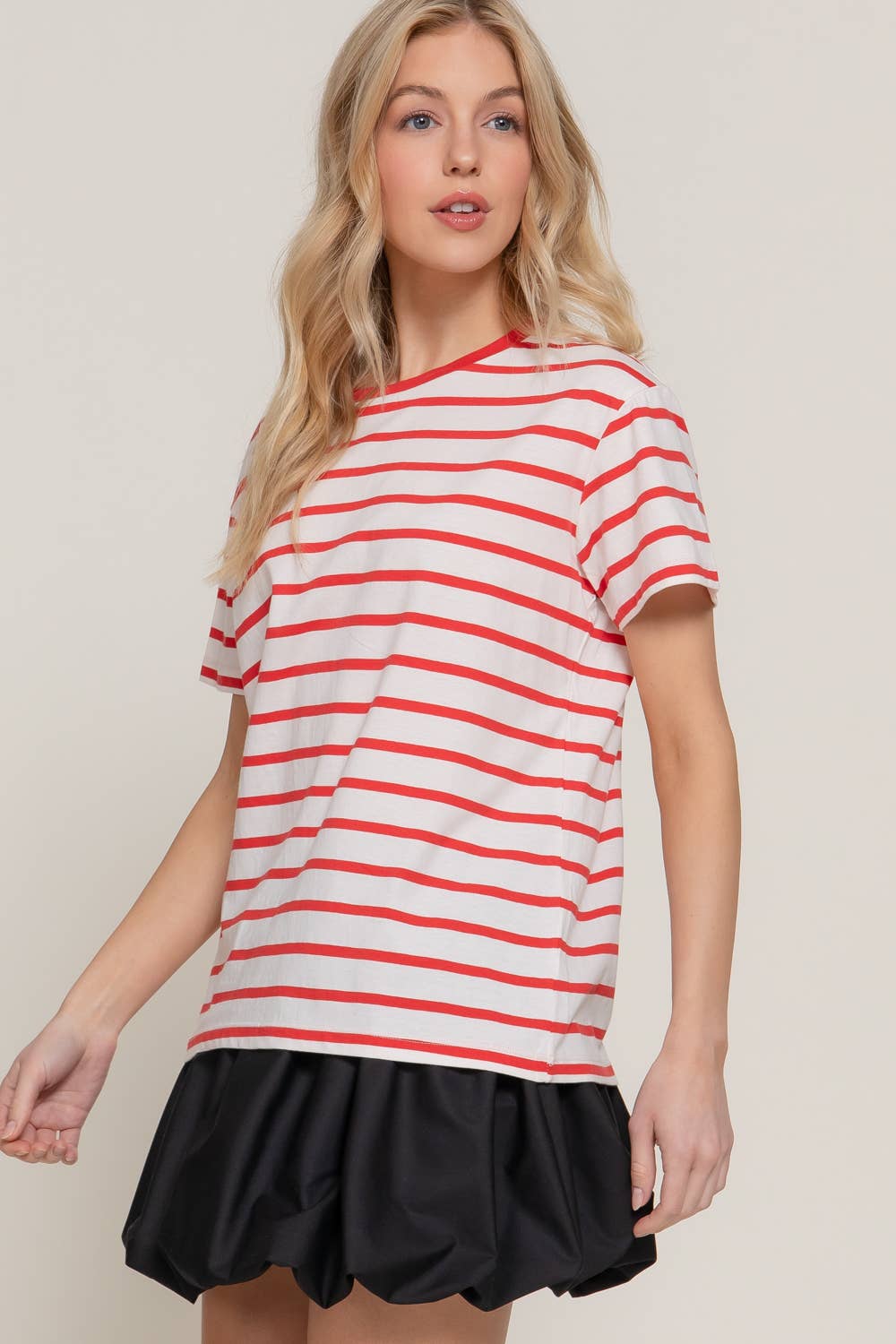 Red and White Short Sleeve Crew Neck Tee