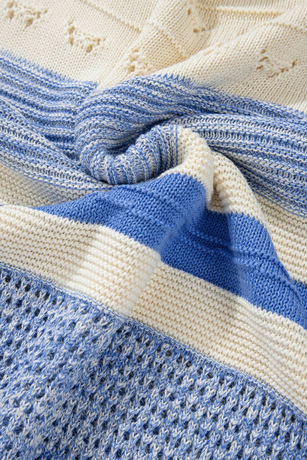 Light Blue 3/4 Sleeve Striped Sweater