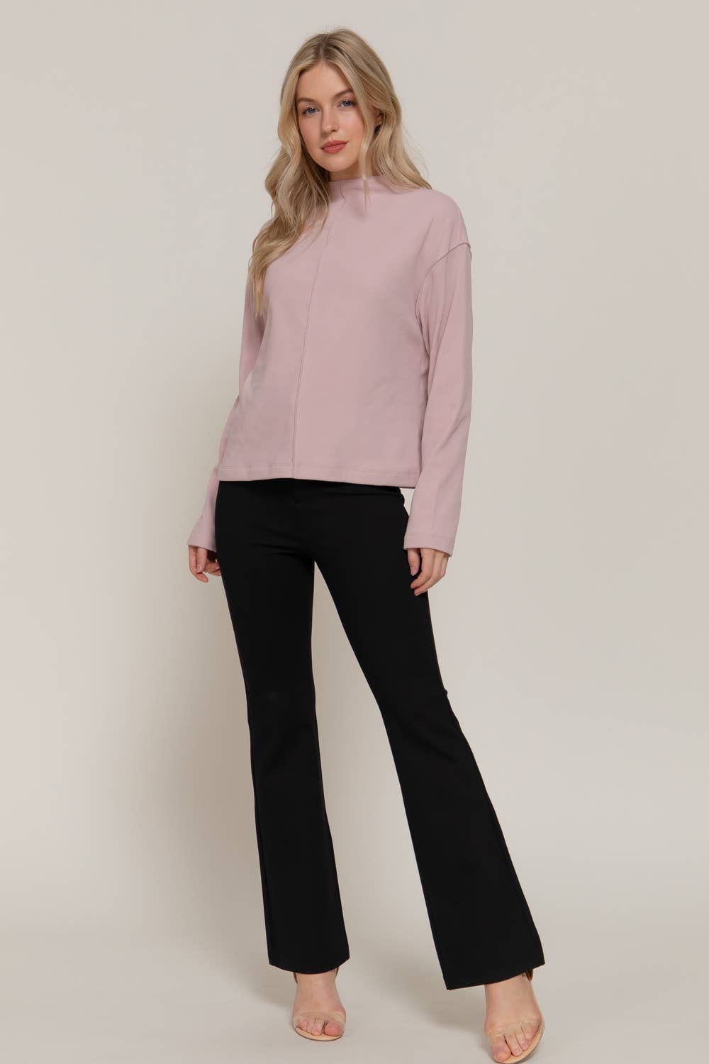 Brushed Rib Mock Neck Long Sleeve Top
