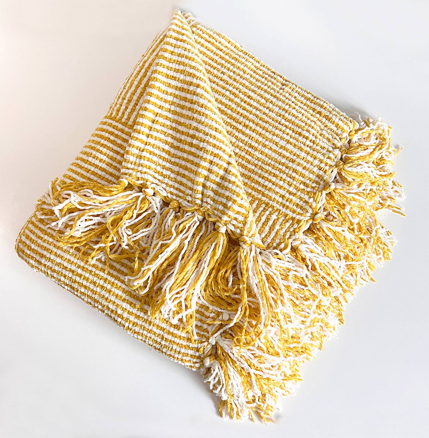 Mustard Chenille Woven Striped Throw Blanket