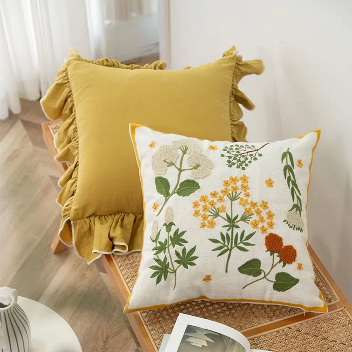 Flower Embroidery 18" Throw Pillow: Cover + Insert