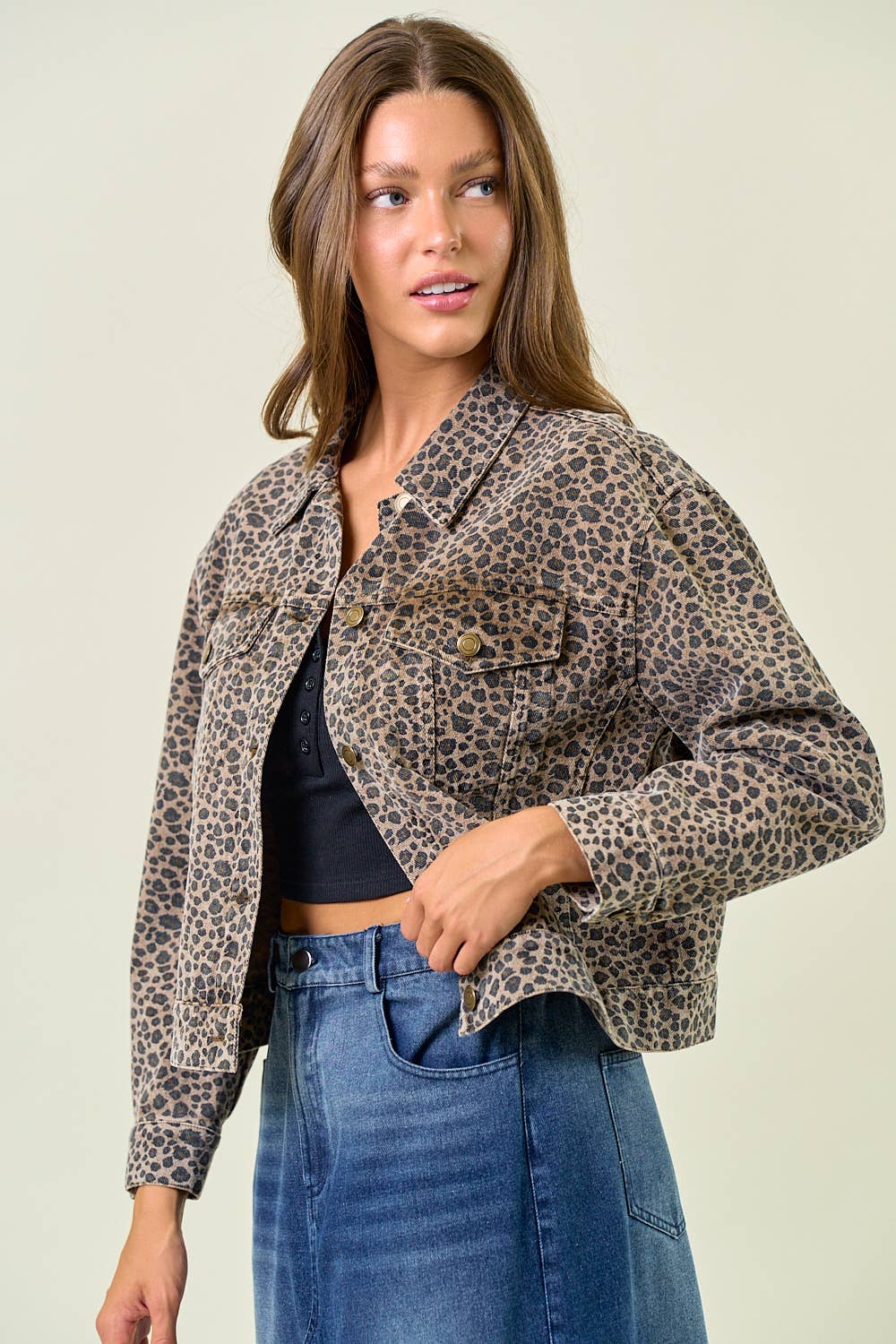 Leopard Print Denim Jacket