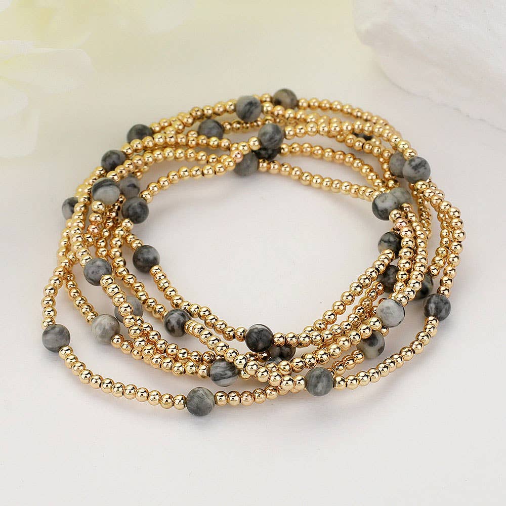 6PCS - Natural Stone Beaded Stretch Multi Layered Bracelets