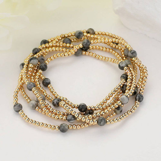 6PCS - Natural Stone Beaded Stretch Multi Layered Bracelets