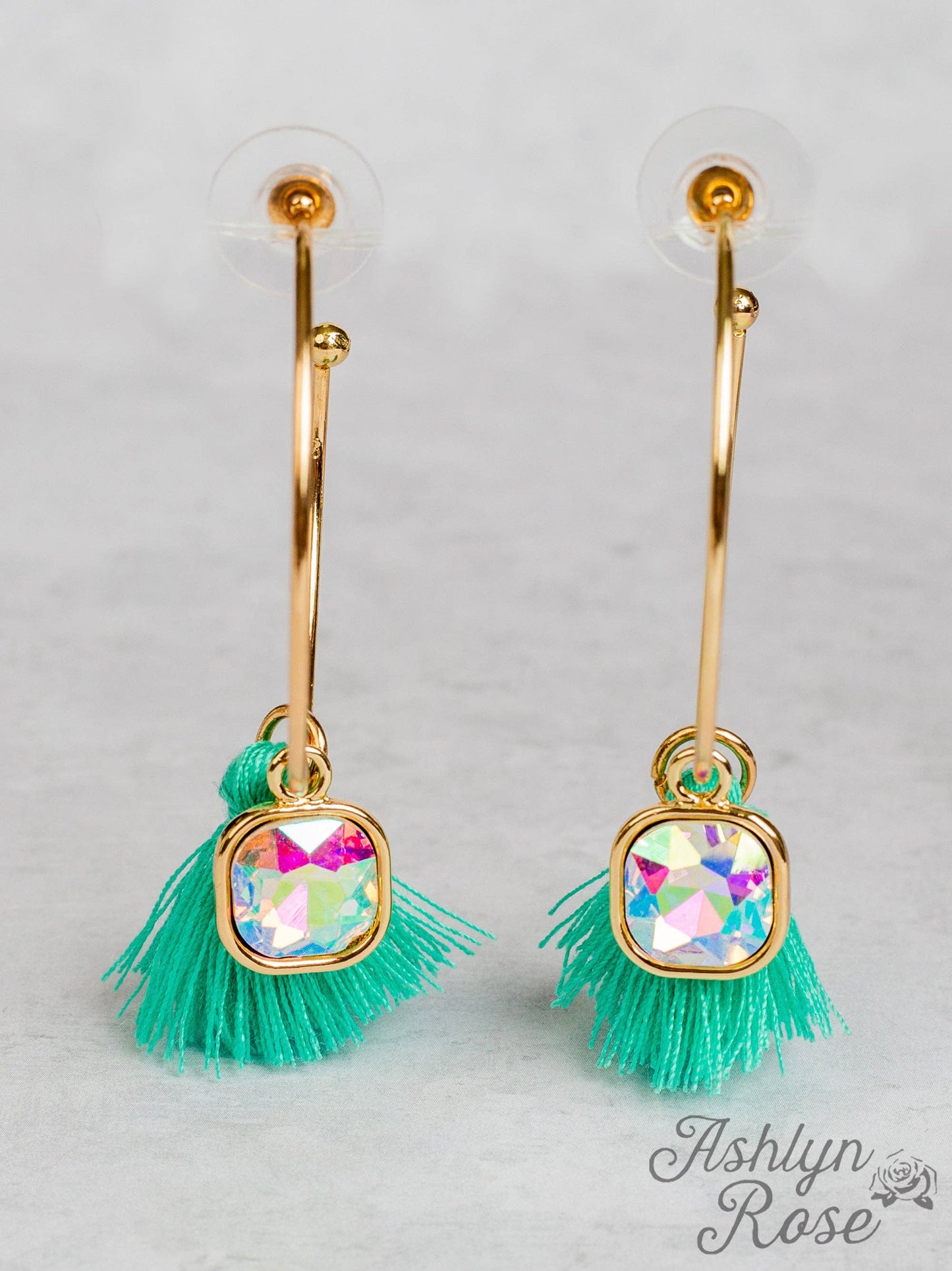 Hoop Earrings with Mini Tassels, Turquoise