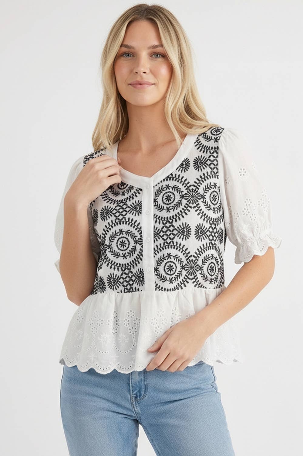 Button Down Eyelet Lace Top