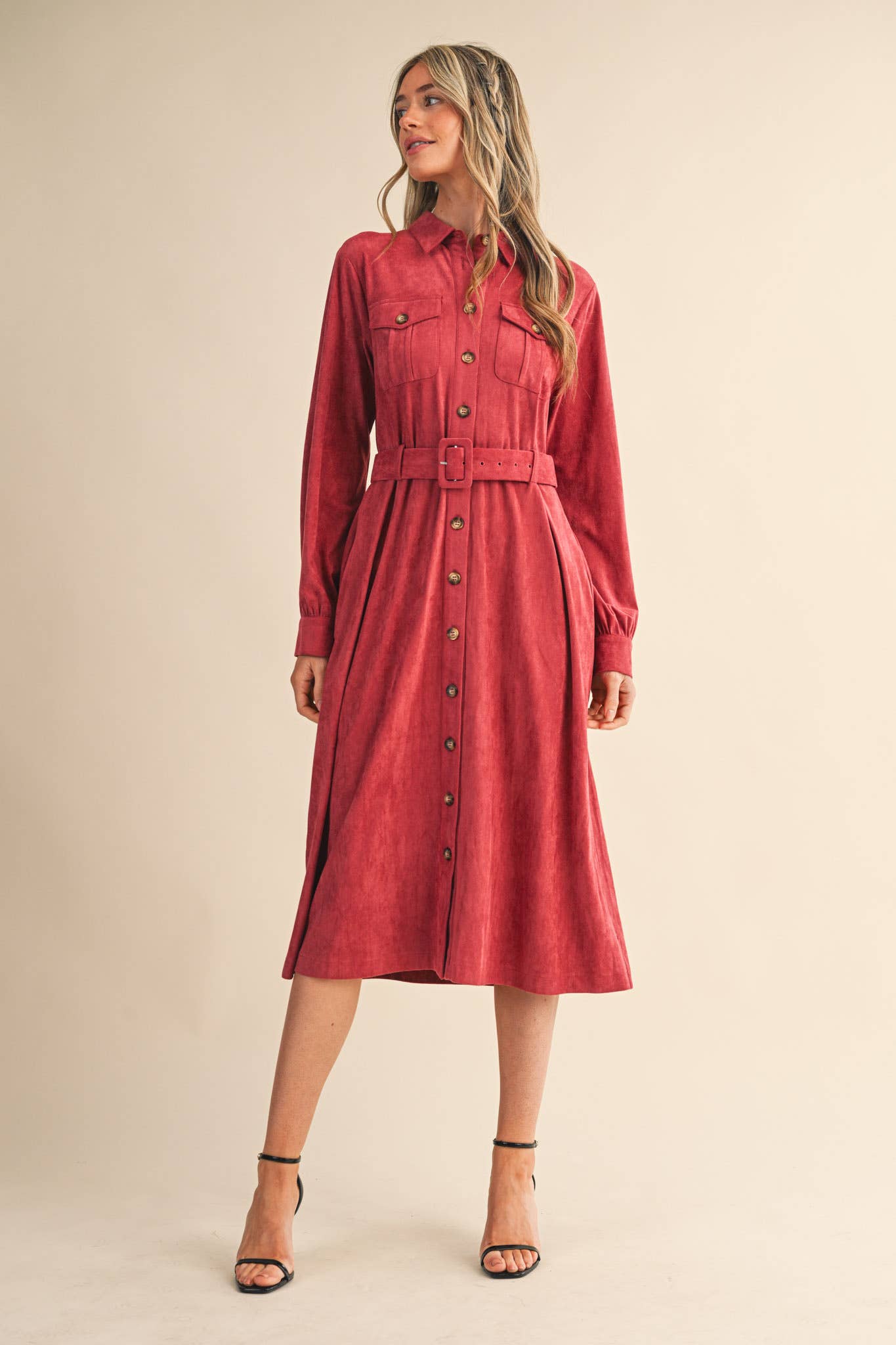 Suede Shirt Dress: Dusty Berry
