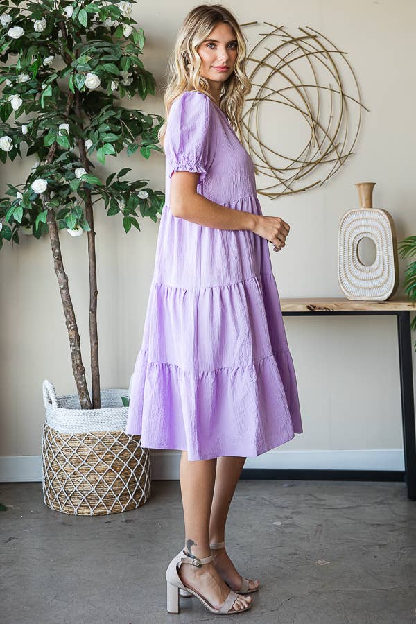 Tiered Babydoll Dress: Lavender