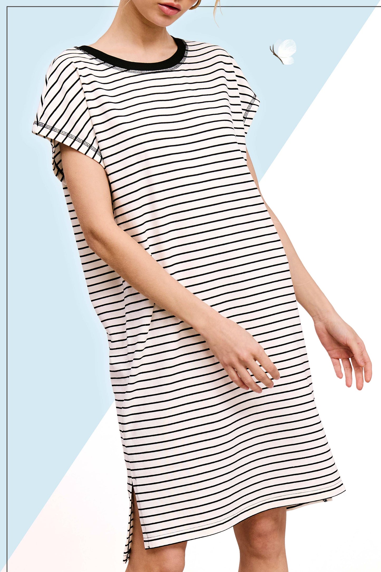 High Low Side Slit Striped T-Shirt Dress