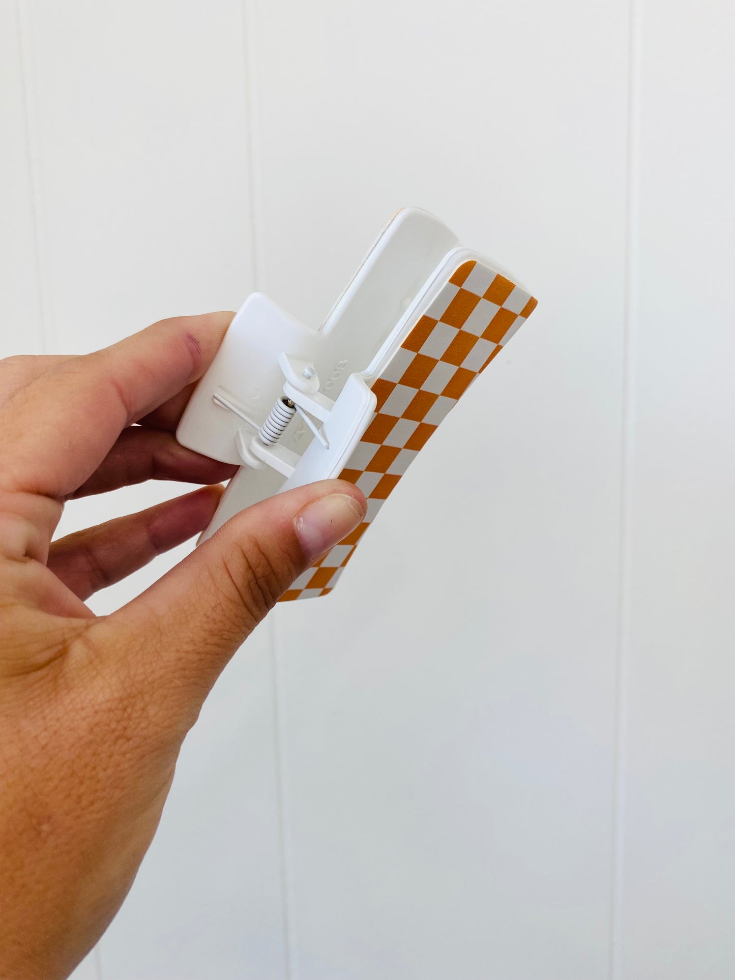Checkerboard Orange and White Hair Clip