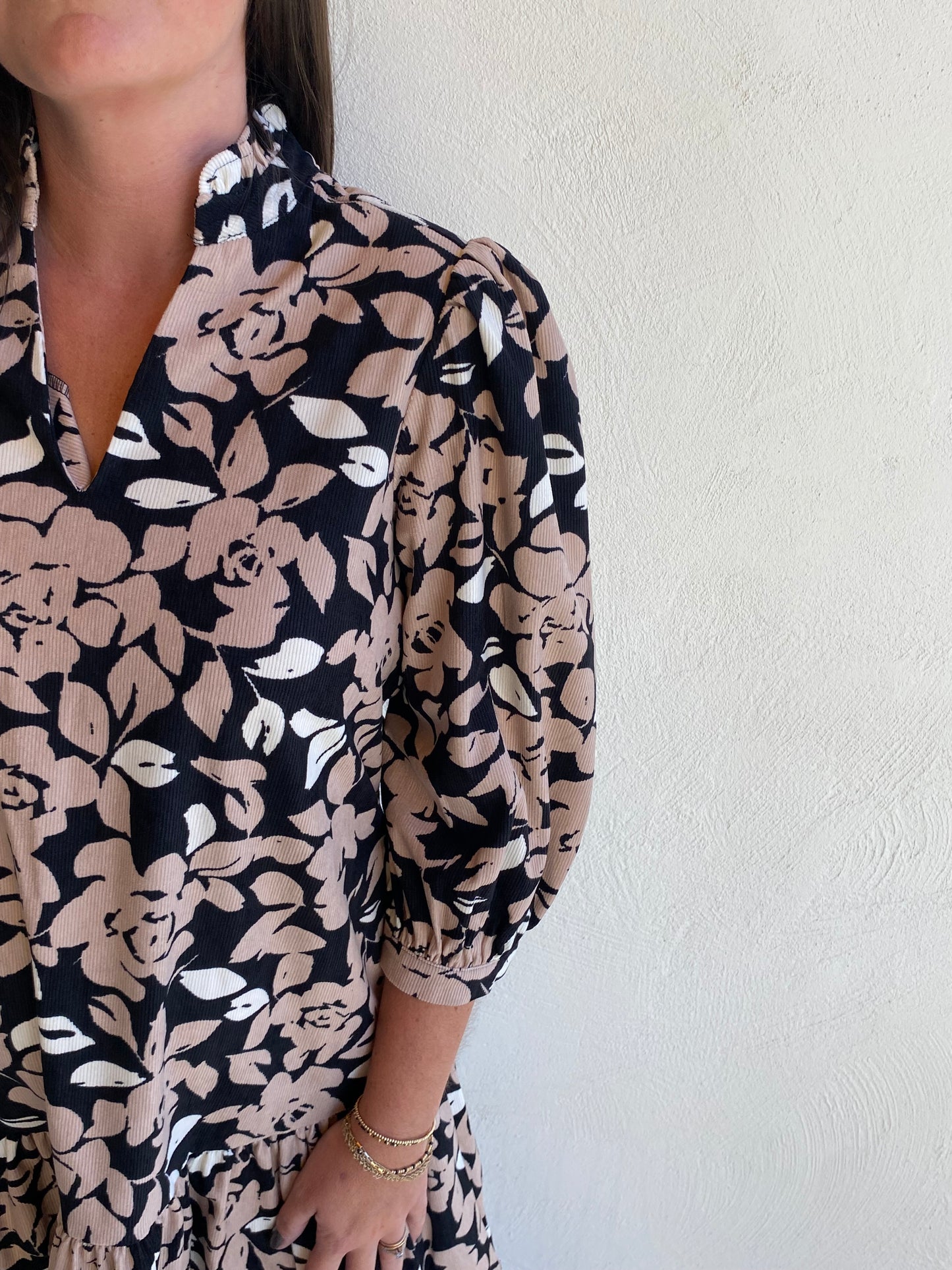 Mary Square Black and Tan Naomi Dress