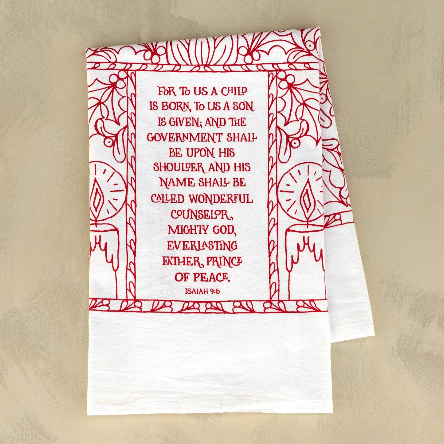 "For to Us a Child Is Born" Christmas Tea Towel