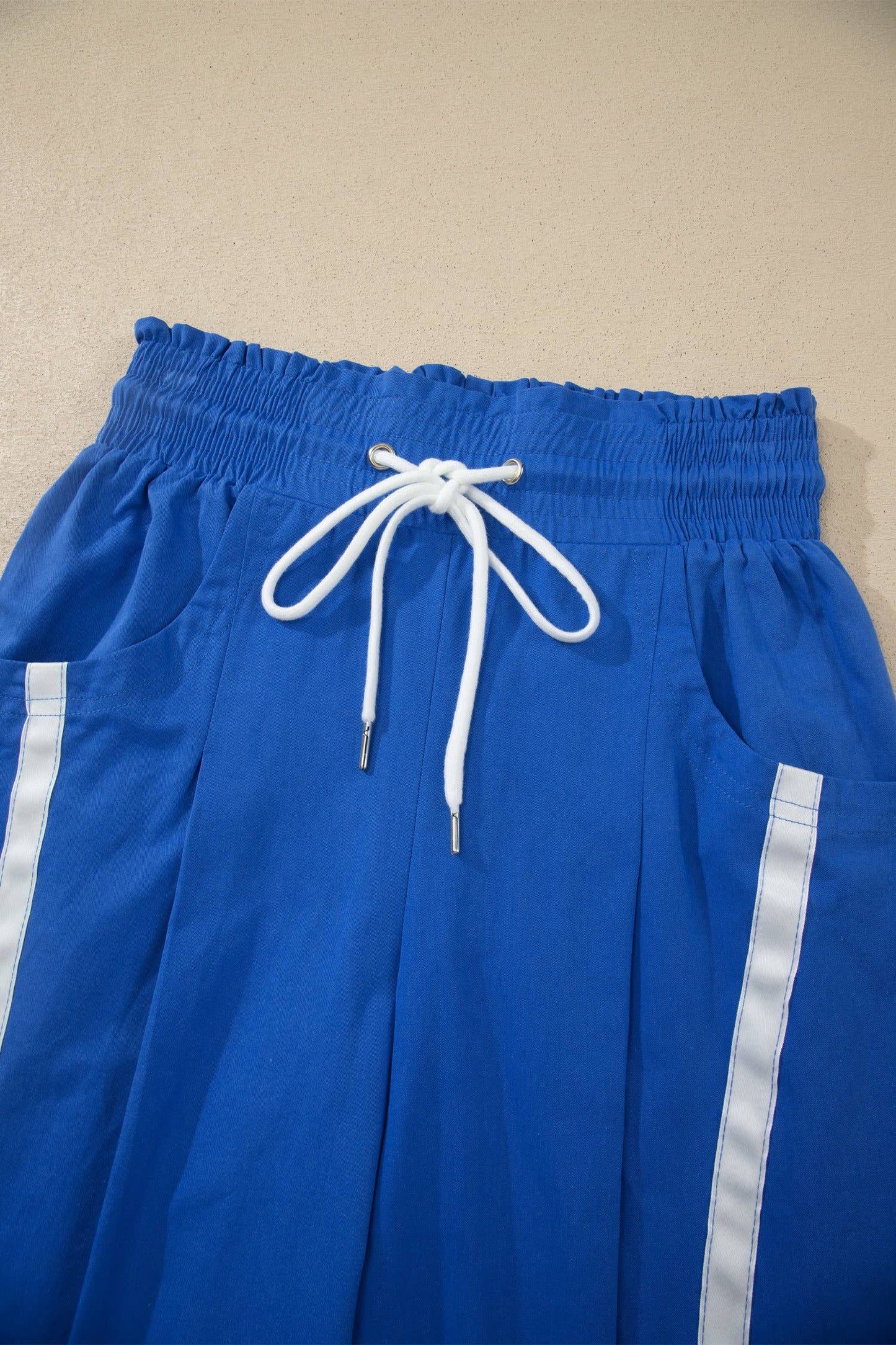 Side Stripe Smocked Waist Cropped Pants