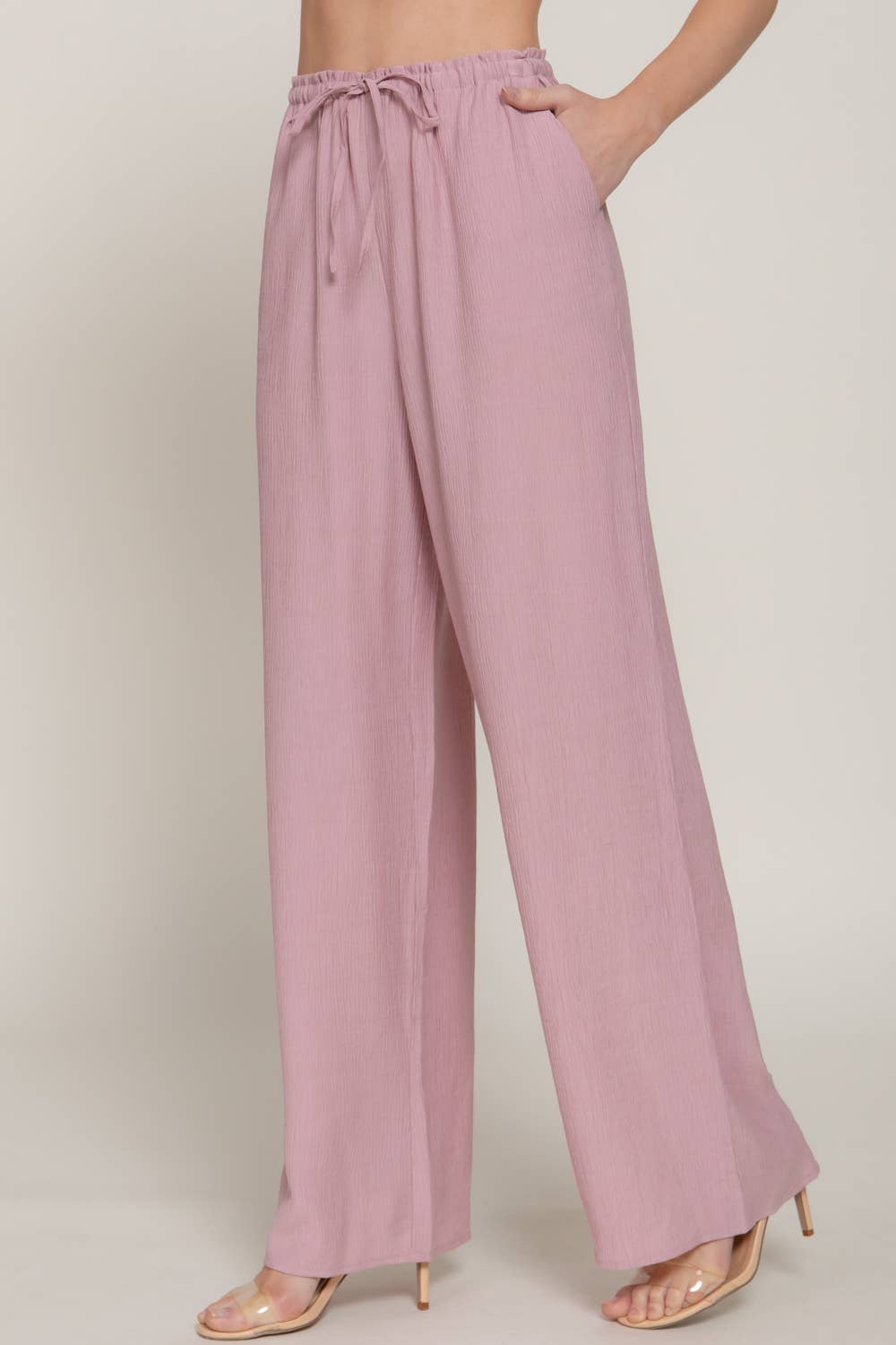 Elastic Waistband & Adjustable String Flowy Pants