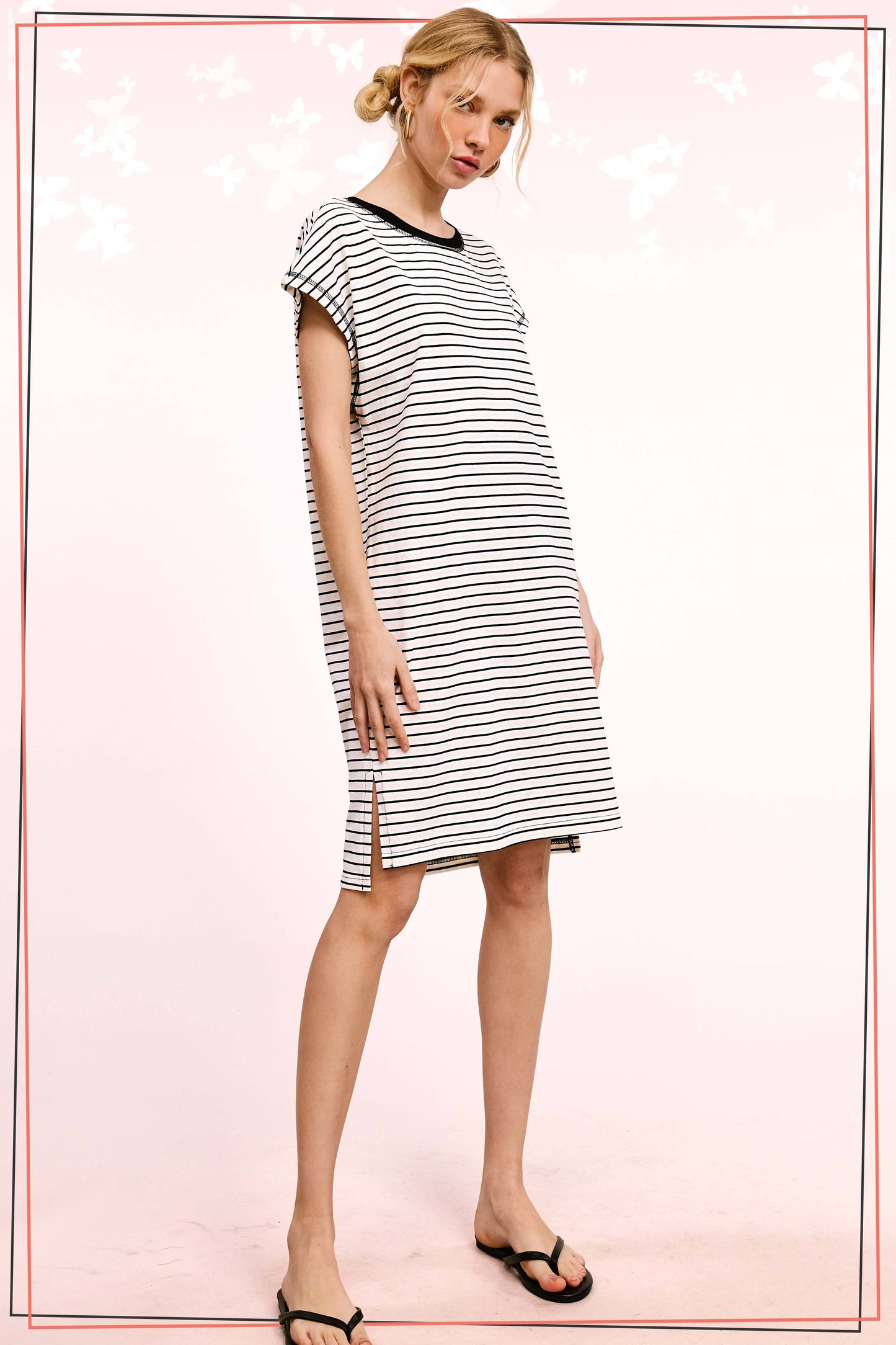 High Low Side Slit Striped T-Shirt Dress