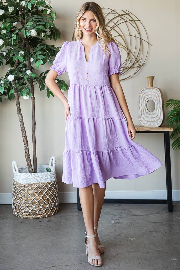 Tiered Babydoll Dress: Lavender