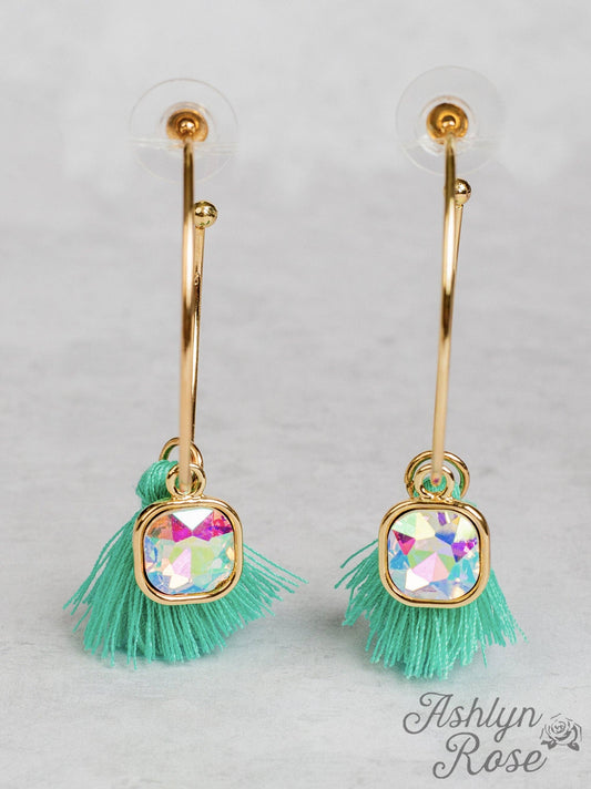 Hoop Earrings with Mini Tassels, Turquoise