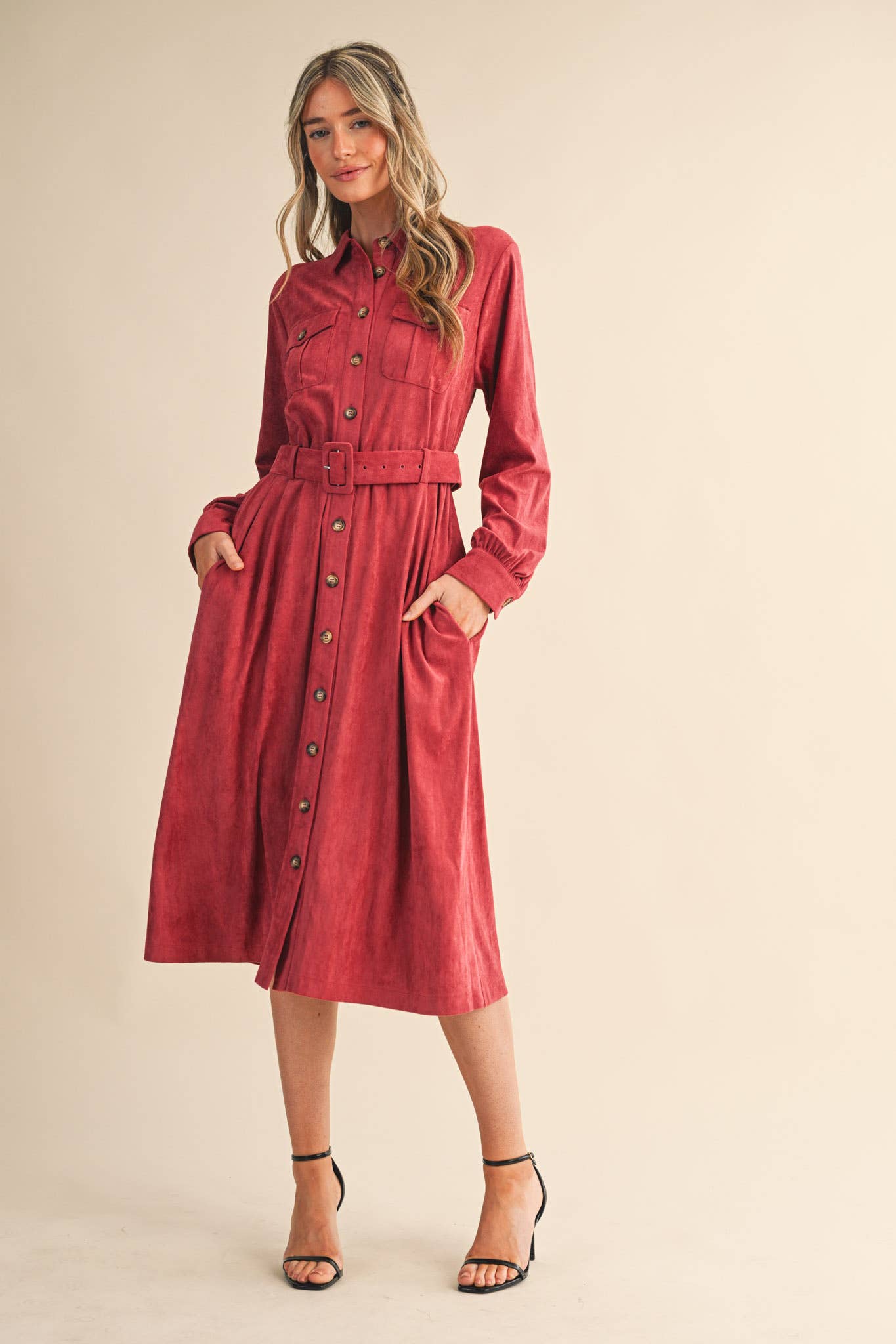 Suede Shirt Dress: Dusty Berry