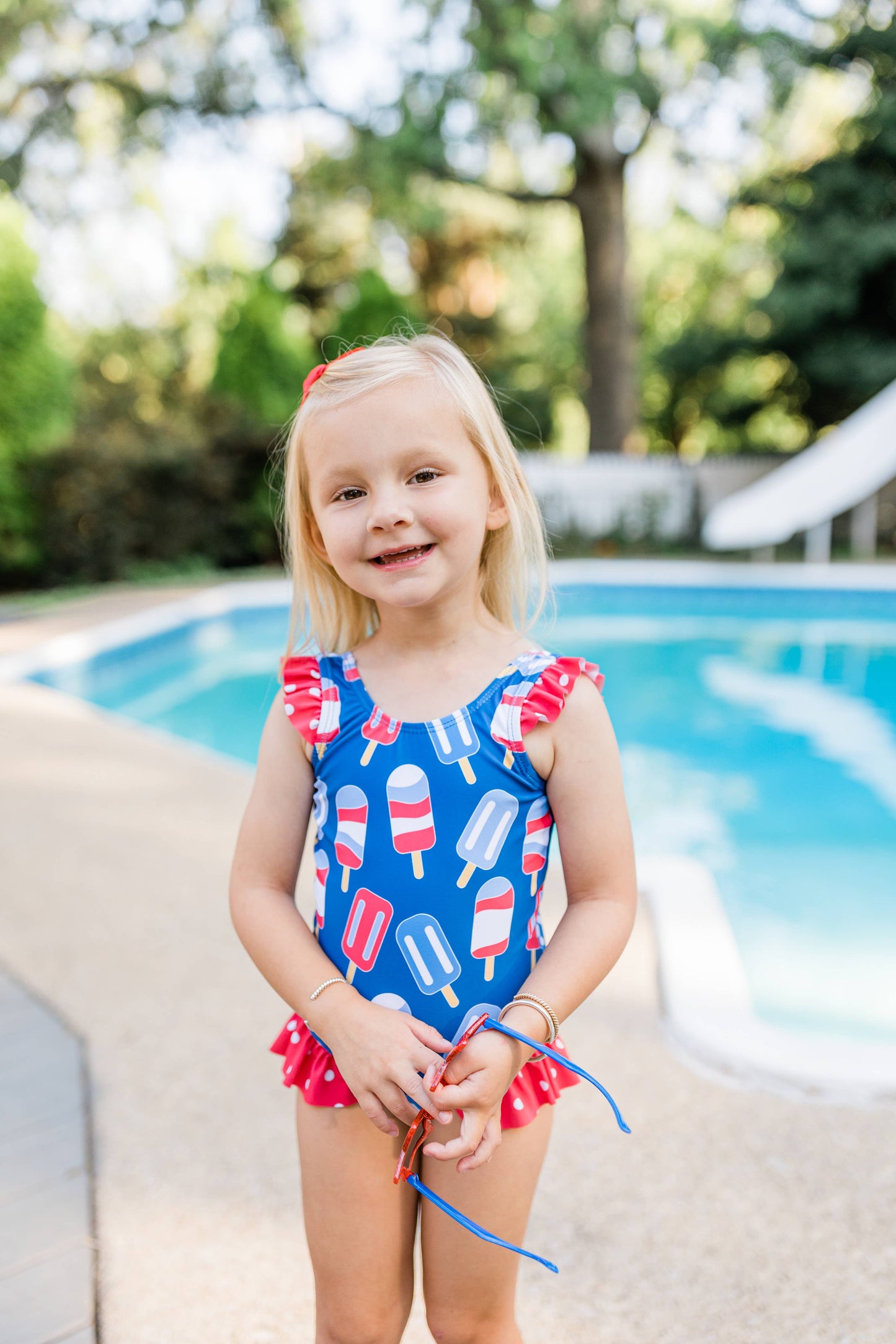 Girls Swim Navy Popsicles Ruffle-Accent One-Piece