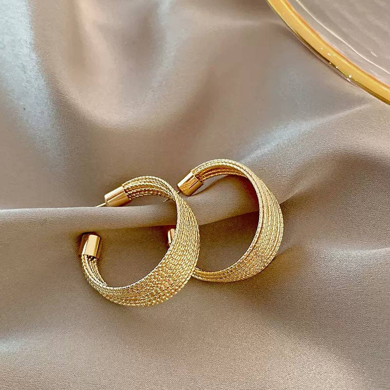 Chunky Textured Gold Hoop Earrings: Gold