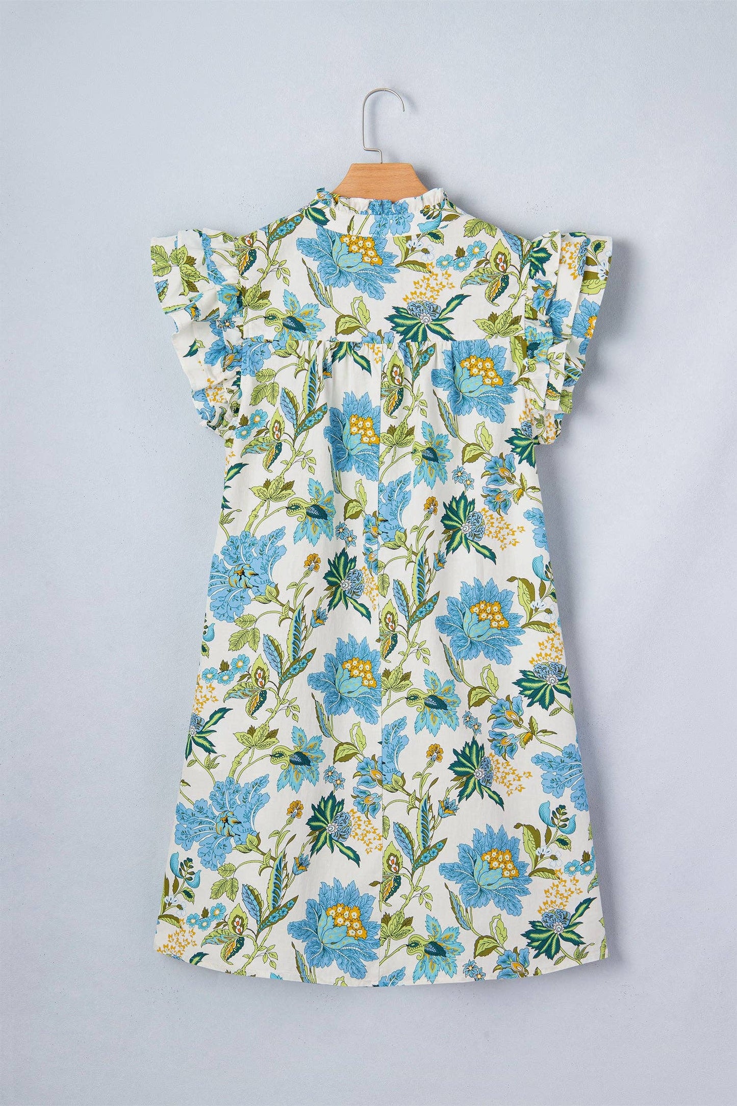 Blue Garden Ruffle Sleeve Dress