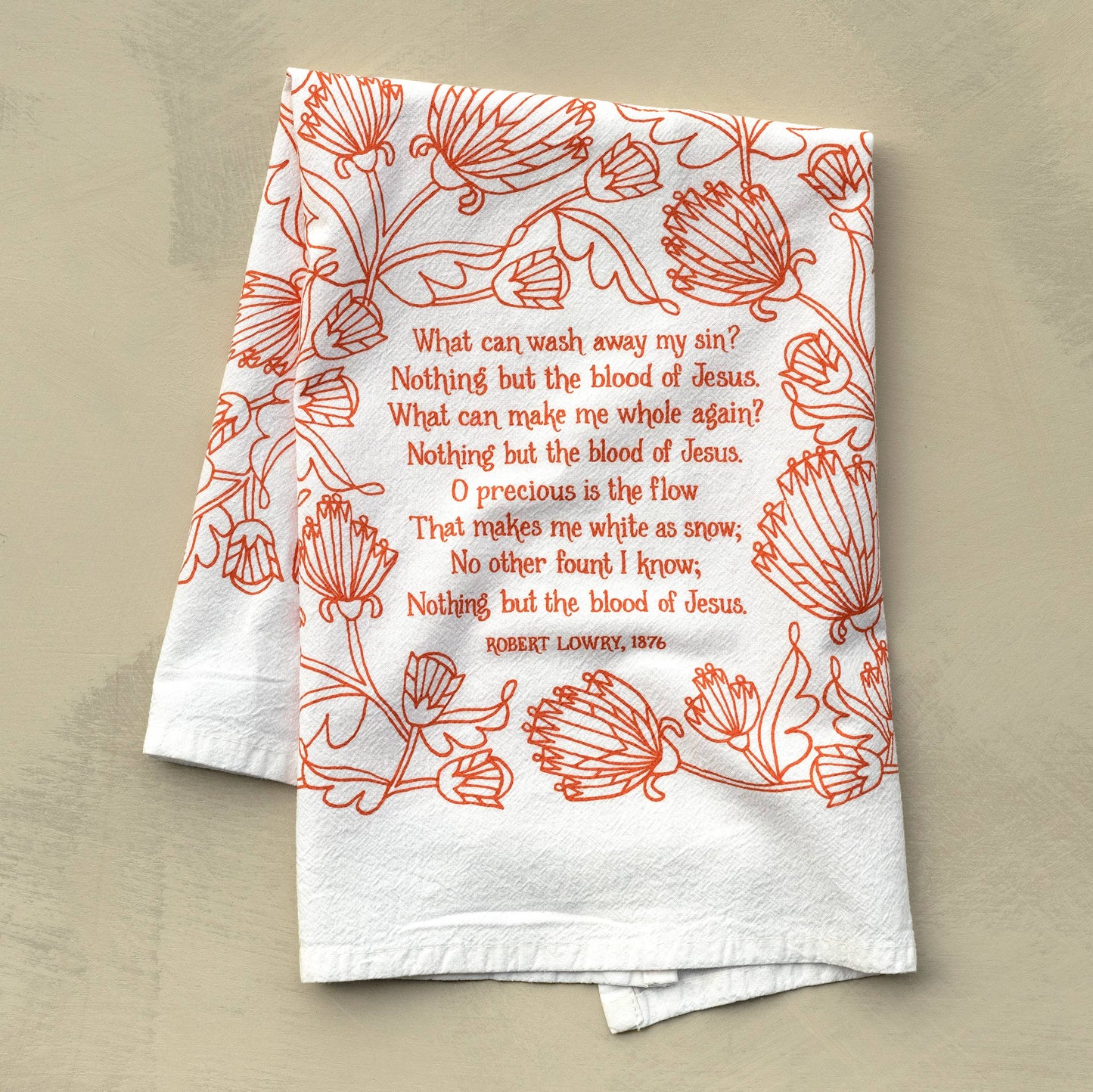 "Nothing But the Blood" Hymn Tea Towel