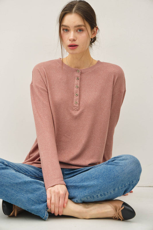 Soft Hacci Henley Top | Lightweight Layering Long Sleeve