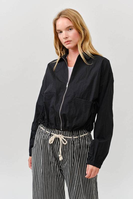 Windbreaker Shirring Ribbon Detail Bomber Jacket