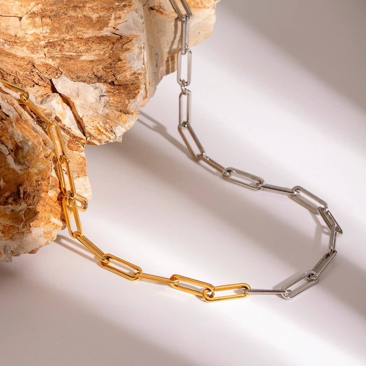 Mixed Metal Stainless Steel 18k Gold Dipped Paperclip Necklace