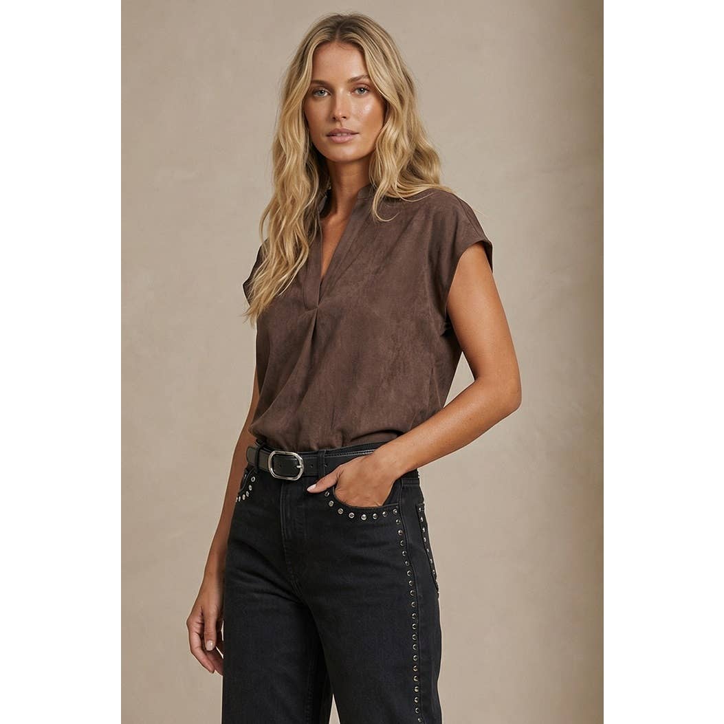 Soft Matte Drop Shoulder Blouse: Chocolate