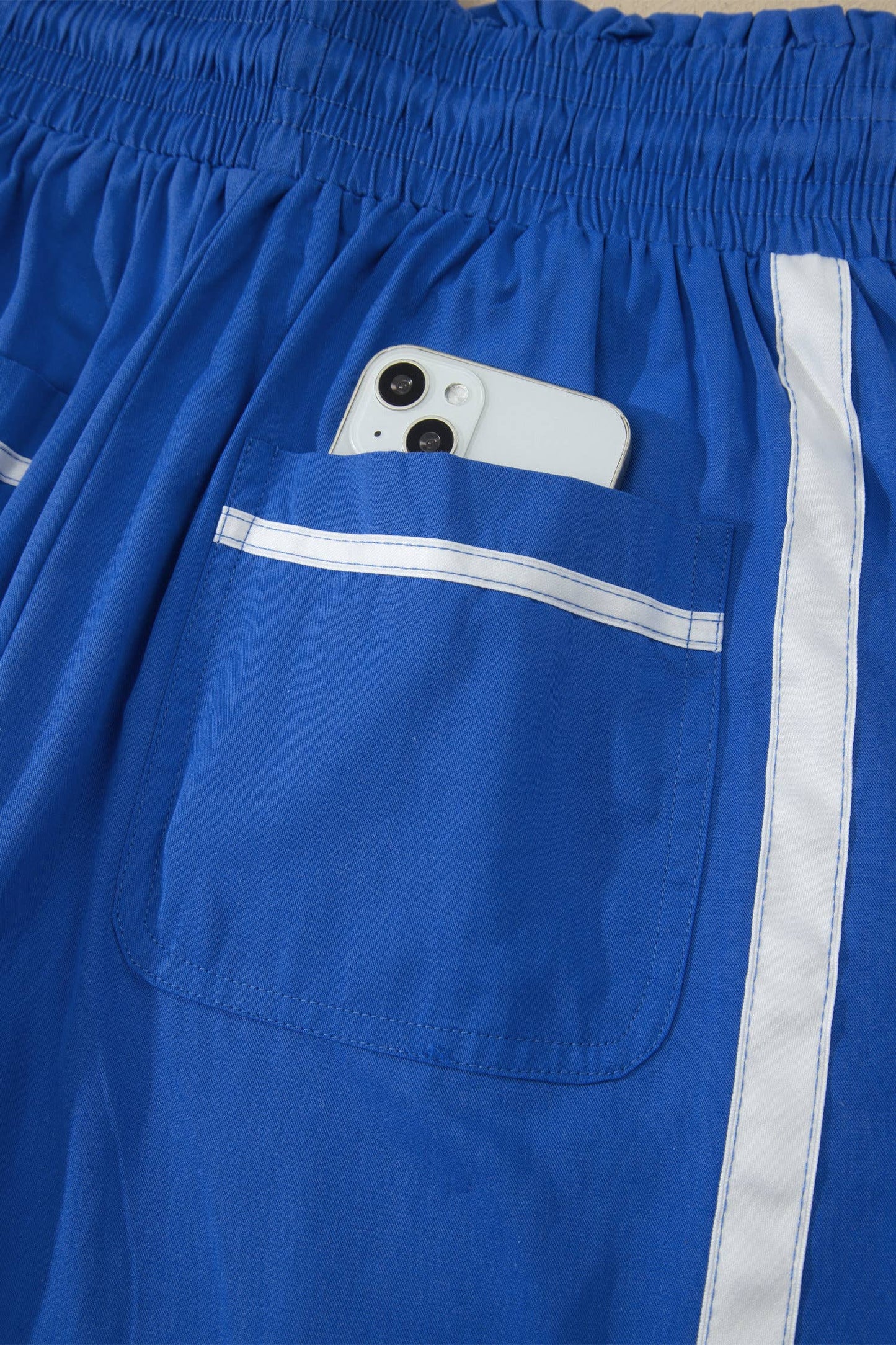 Side Stripe Smocked Waist Cropped Pants