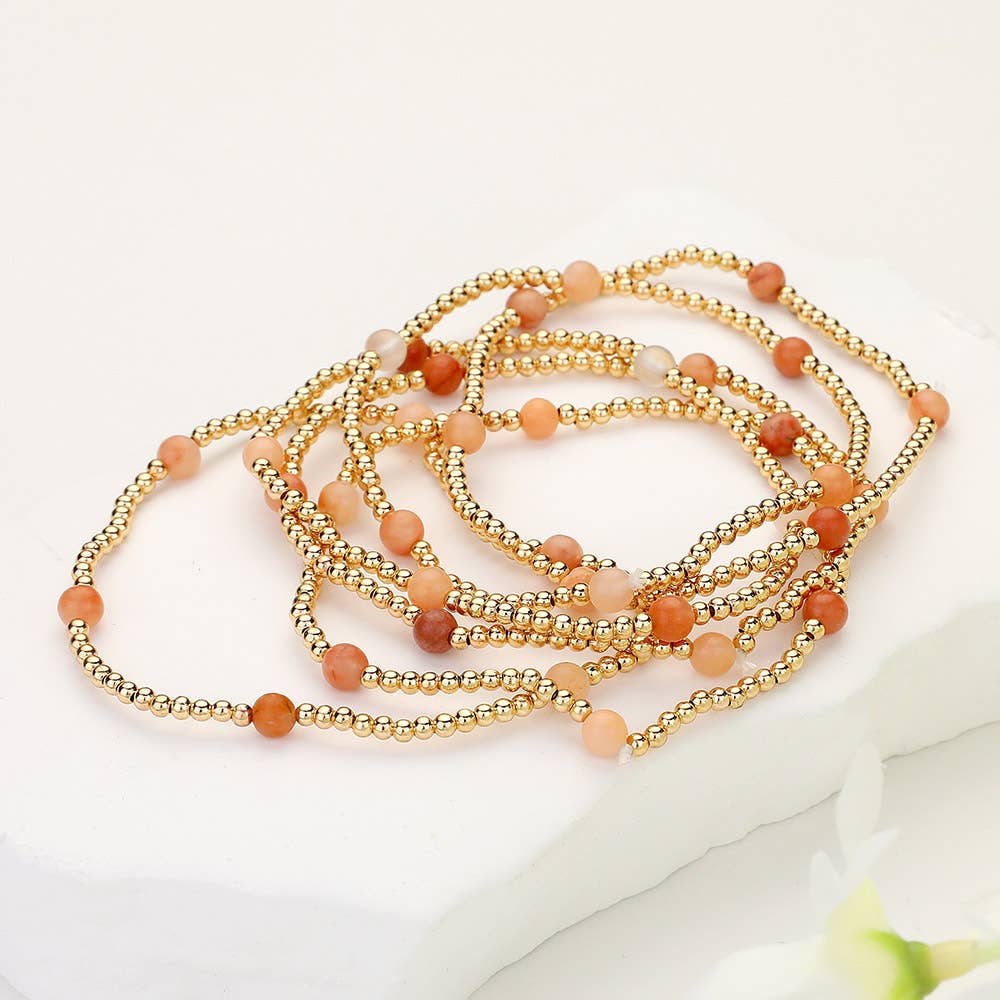 6PCS - Natural Stone Beaded Stretch Multi Layered Bracelet