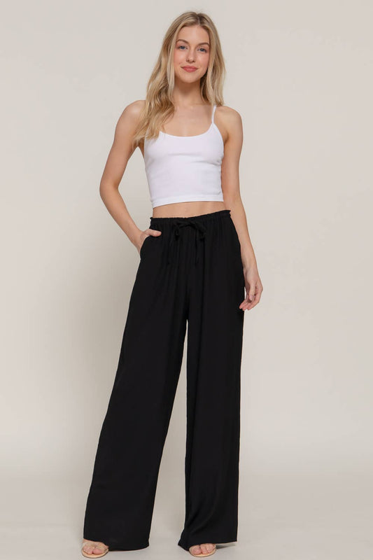 Light Weight Flowy Pants- Black