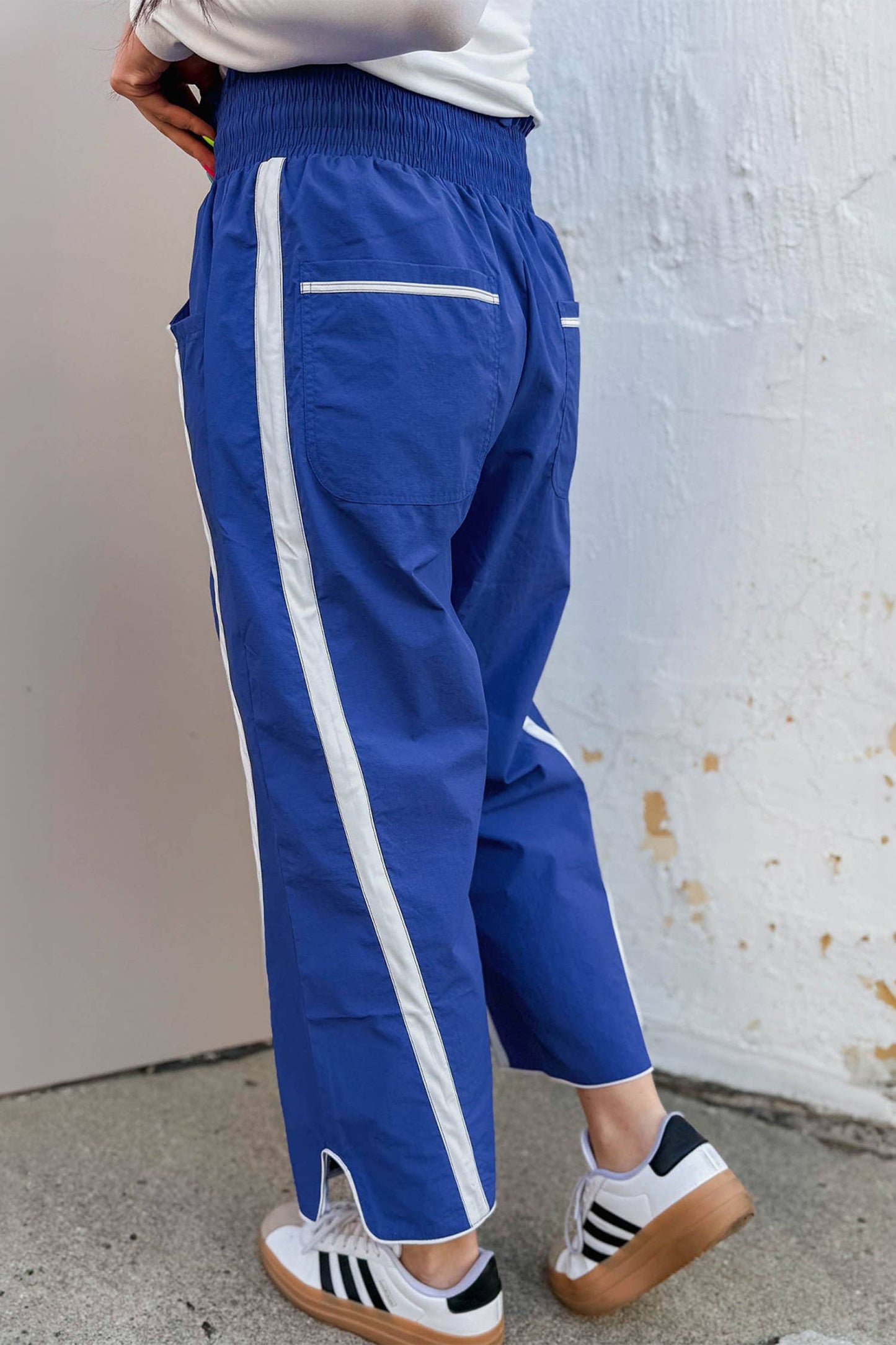 Side Stripe Smocked Waist Cropped Pants