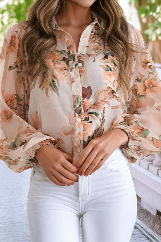Floral Puff Sleeve Button Down Shirt