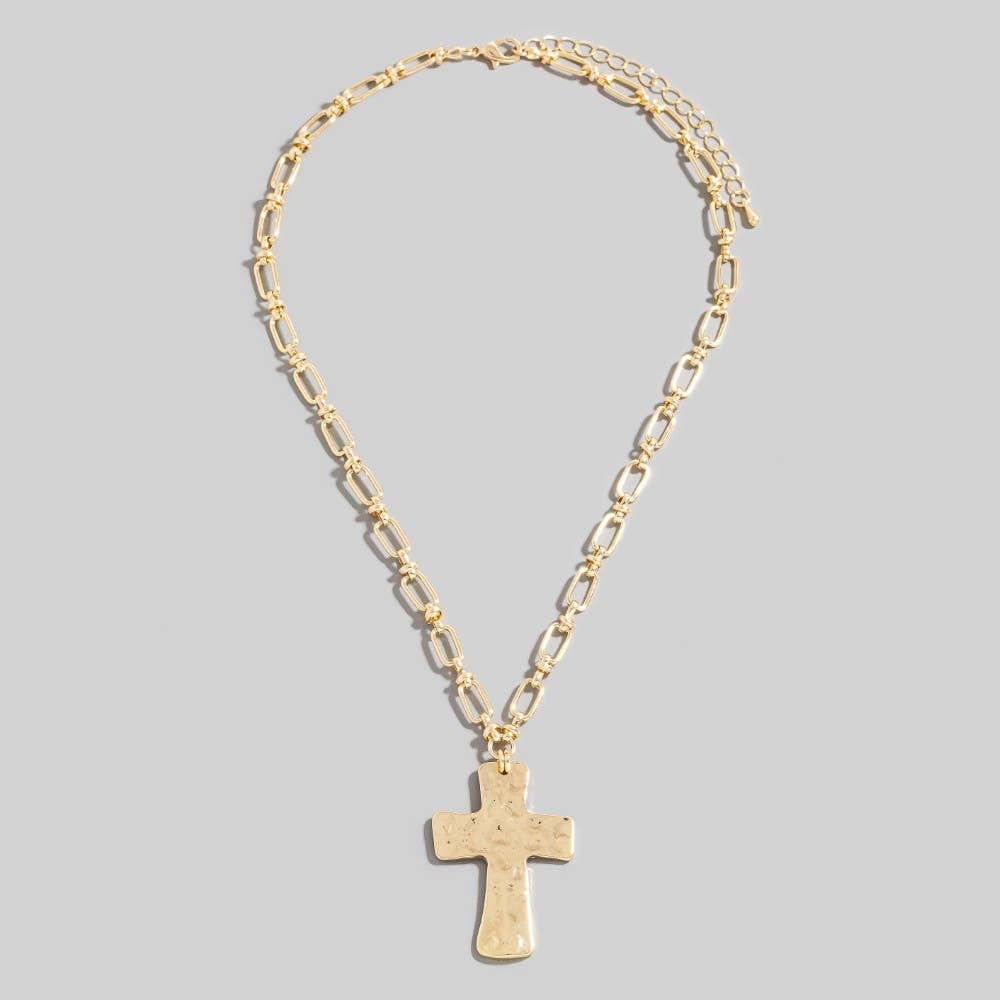 Hammered Cross Pendant Necklace: GOLD