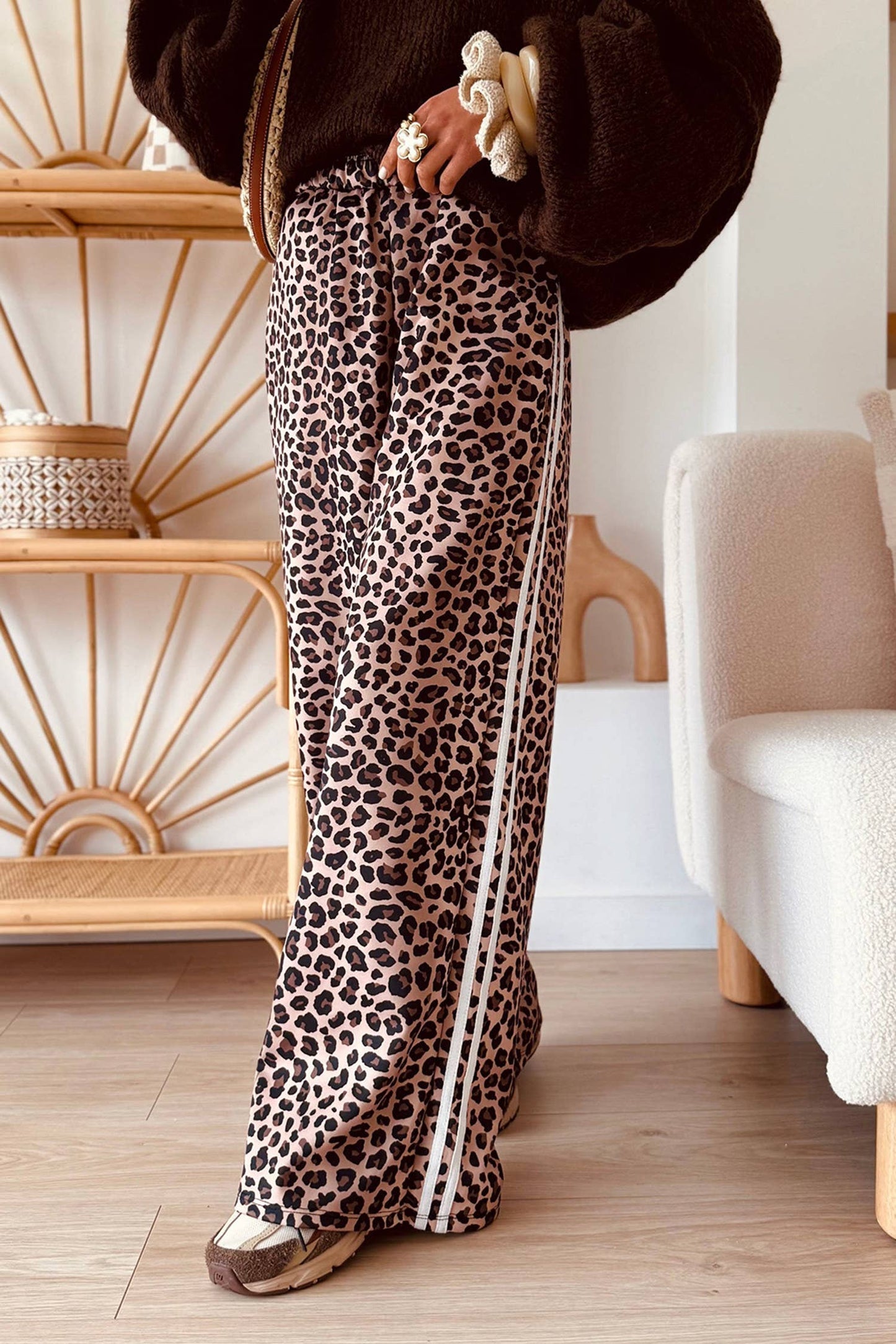 Leopard Stripe High Waist Wide Leg Pants