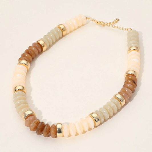 Chunky Resin Disc Beaded Necklace: Gold and Ivory