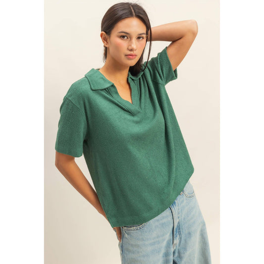 Hunter Green Collared Short Sleeve Top