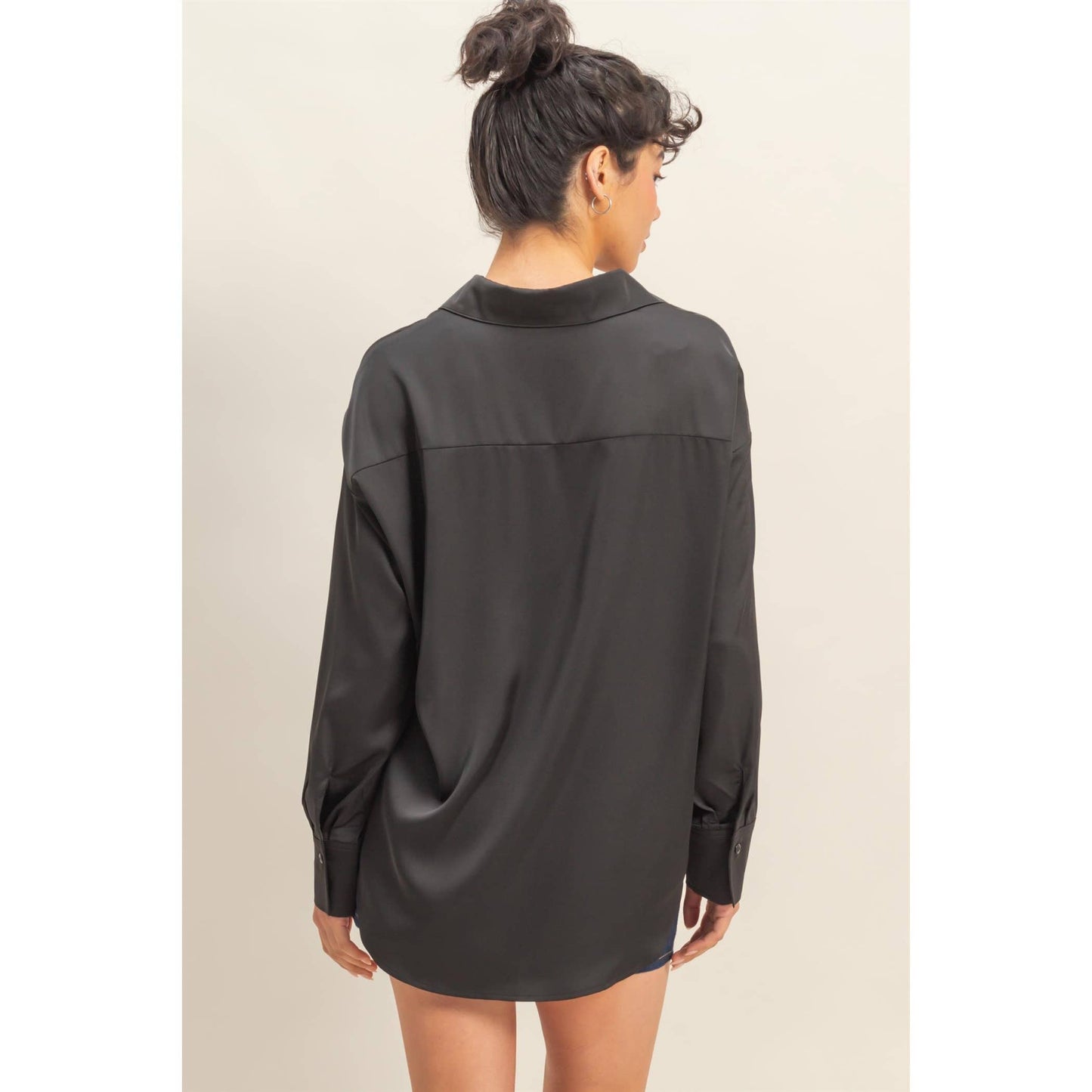 Collared V-Neck Satin Blouse