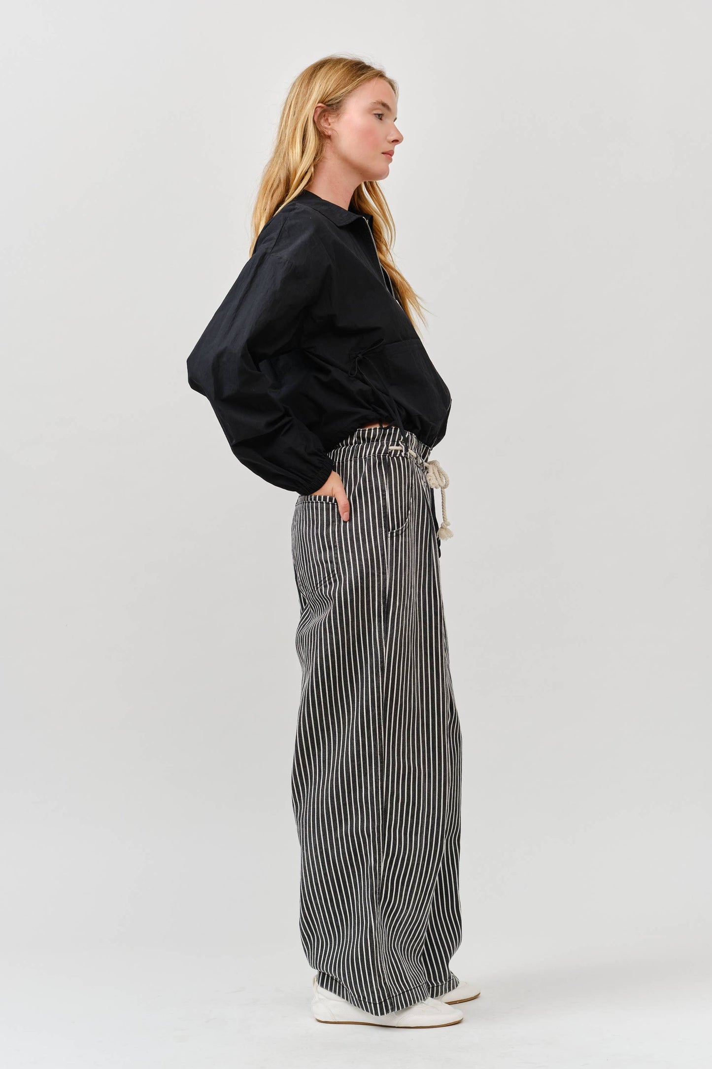 Windbreaker Shirring Ribbon Detail Bomber Jacket